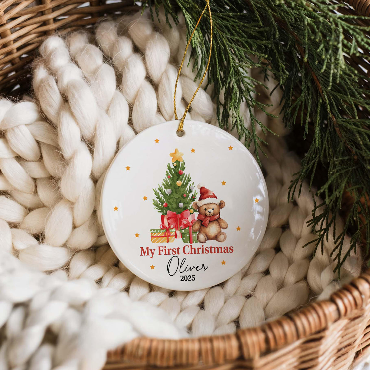 Personalized Baby’s First Christmas Ornament, Custom Baby Name Teddy Bear Ornament