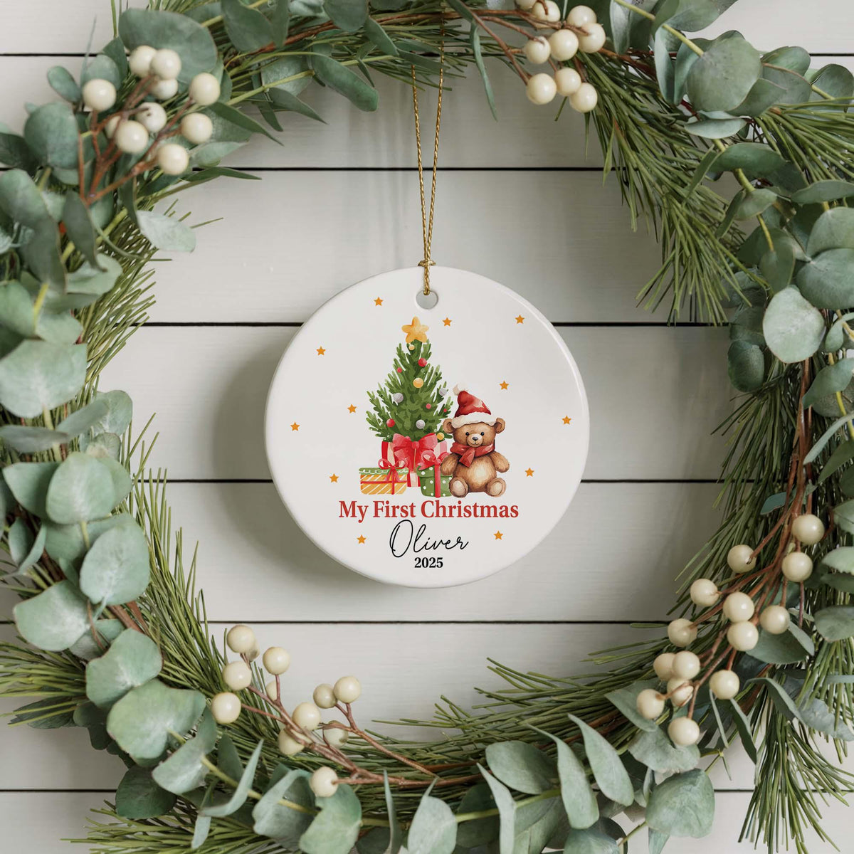 Personalized Baby’s First Christmas Ornament, Custom Baby Name Teddy Bear Ornament