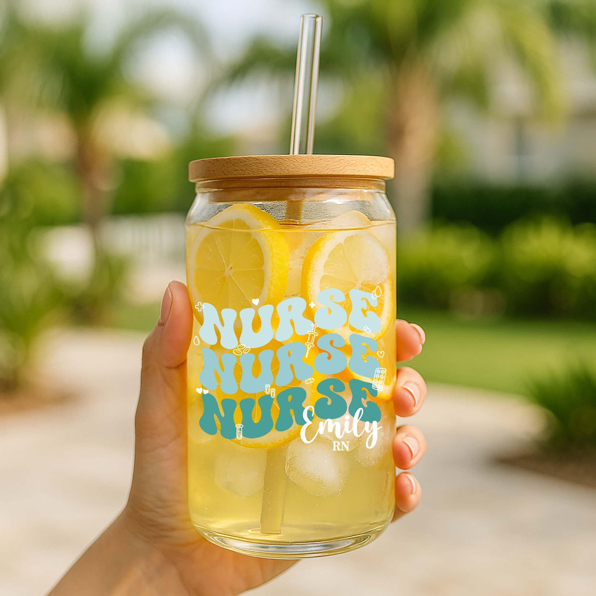 Personalized Nurse Can Glass Tumbler, Custom Name RN Gift, Nurse Appreciation Cup Gifts