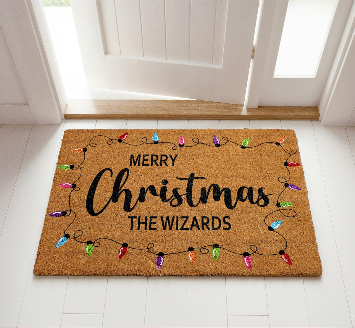 Personalized Colorful Merry Christmas Doormat, Custom Family Name Welcome Mat