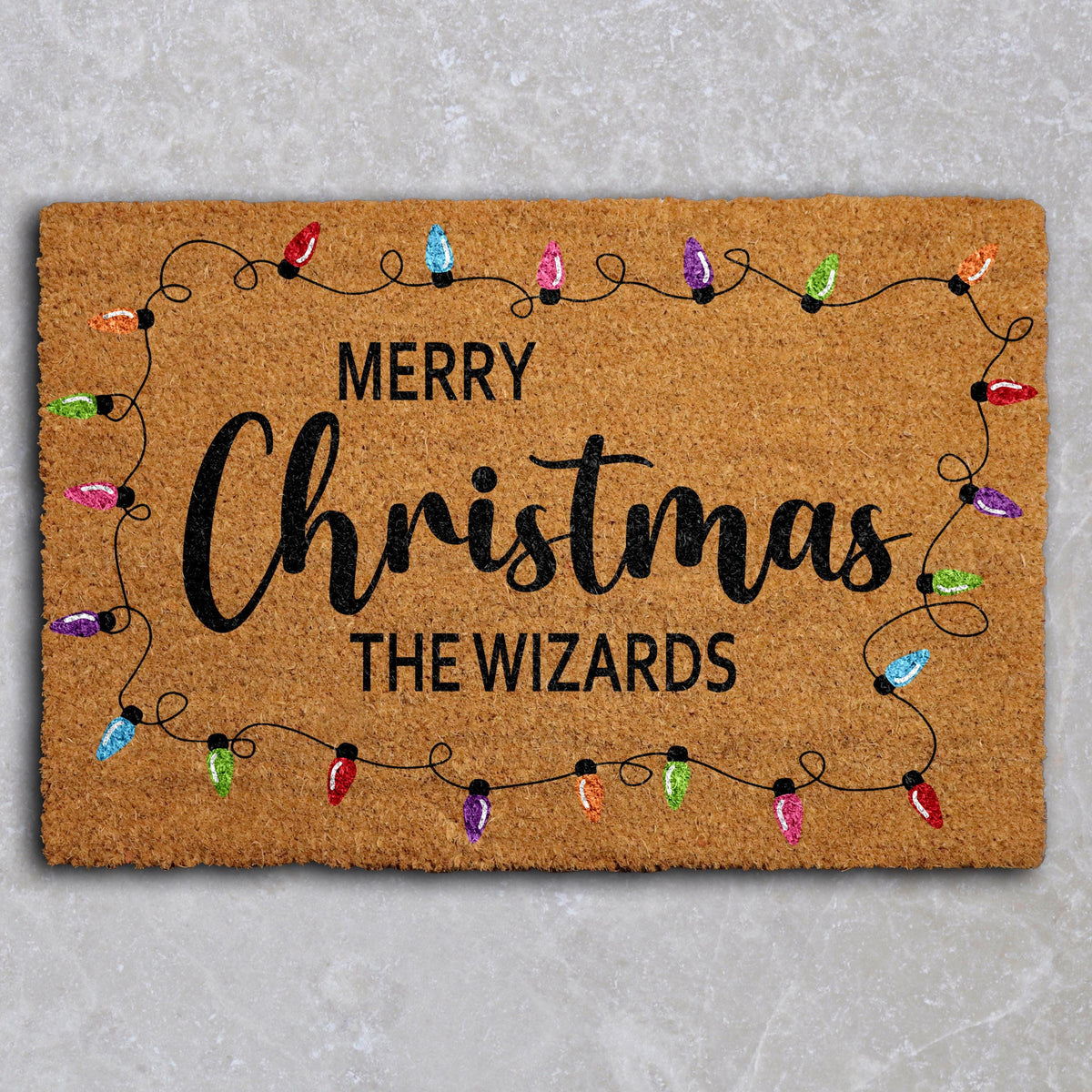 Personalized Colorful Merry Christmas Doormat, Custom Family Name Welcome Mat