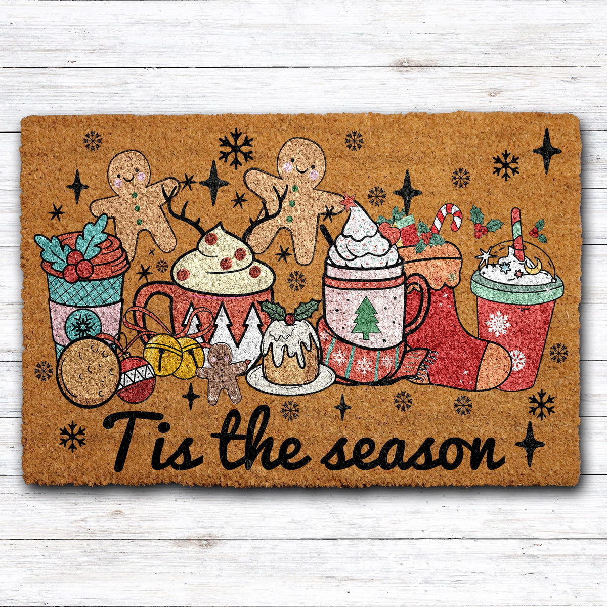 Funny Holiday Season Front Porch Welcome Mat, Christmas Icons Design Doormat