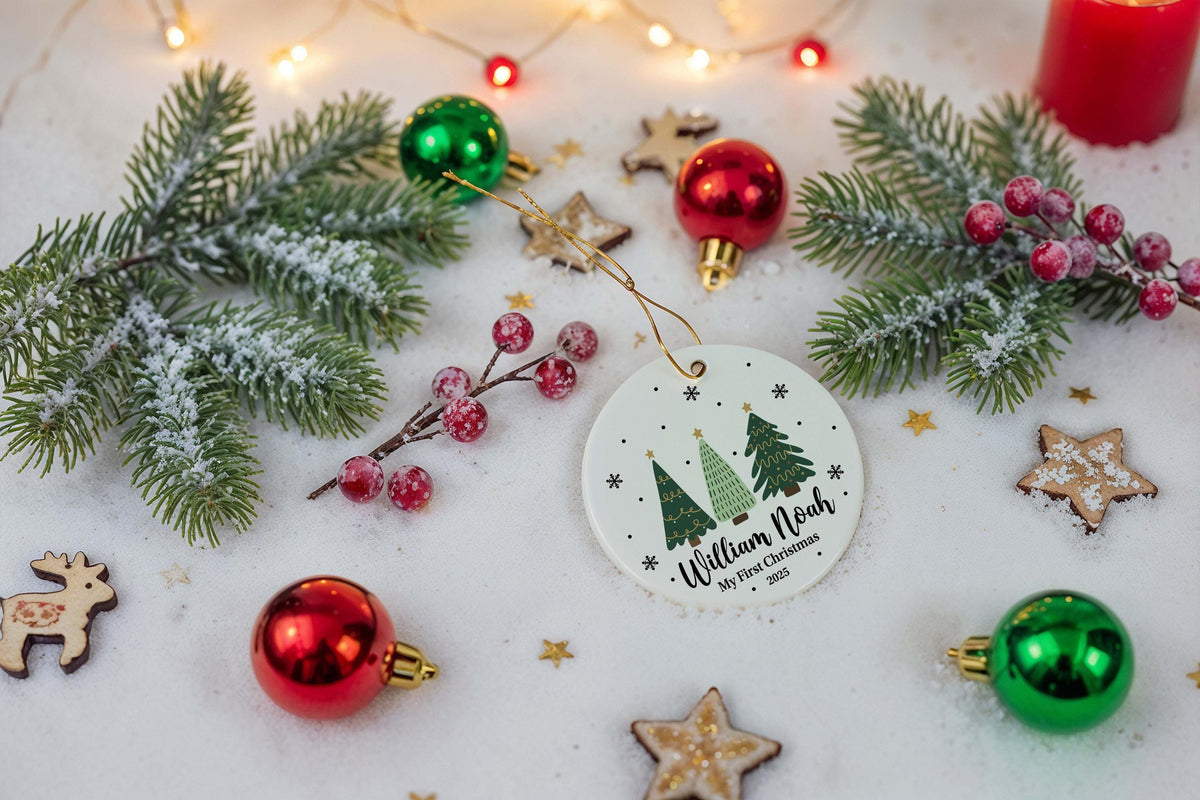 Personalized Christmas Tree Design Baby Ornament, My First Christmas Keepsake