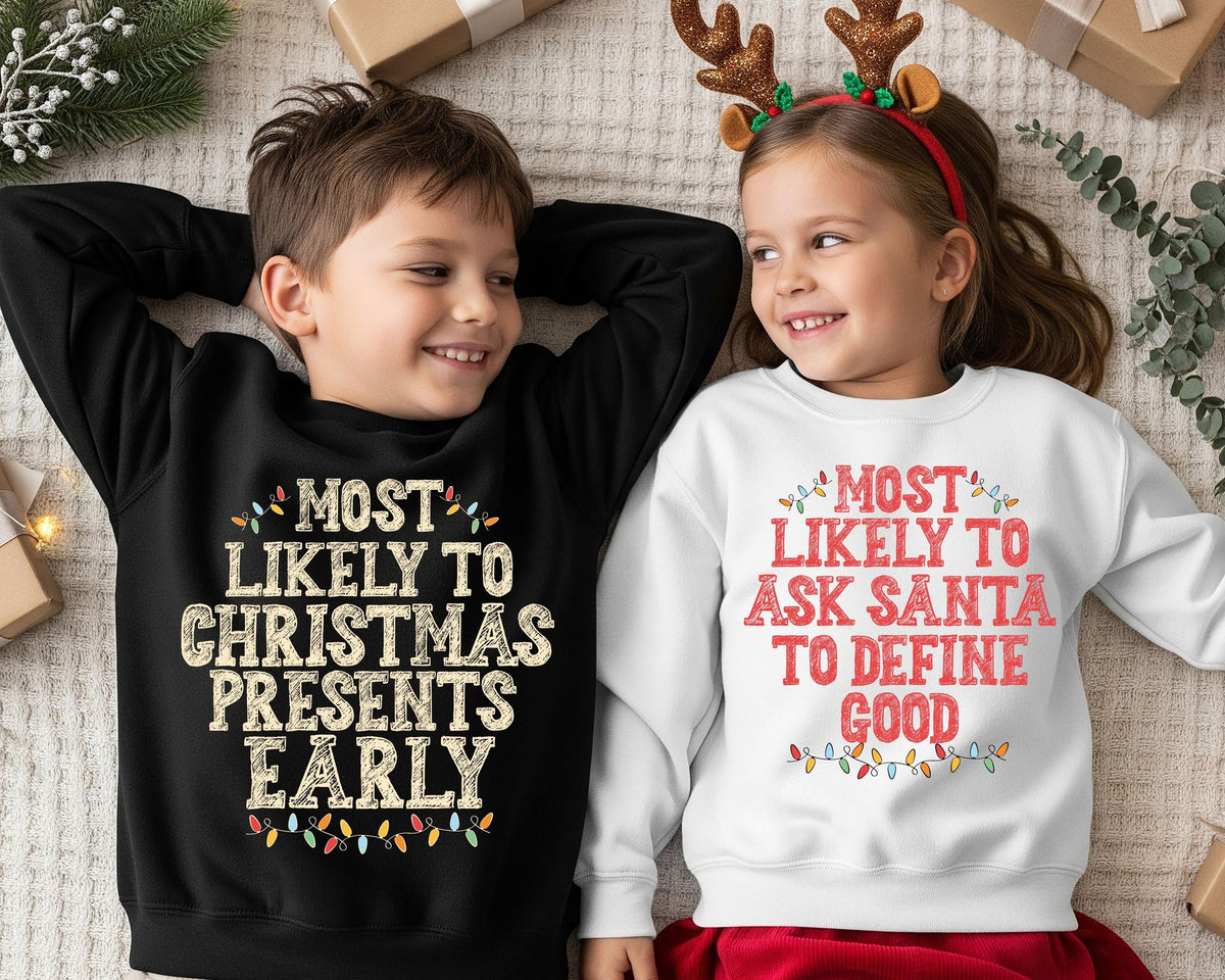 Custom Family Christmas Most Likely Sweatshirt, Christmas Crew Sweater, Christmas Matching Group Tees, Funny Quotes Christmas Party Hoodies