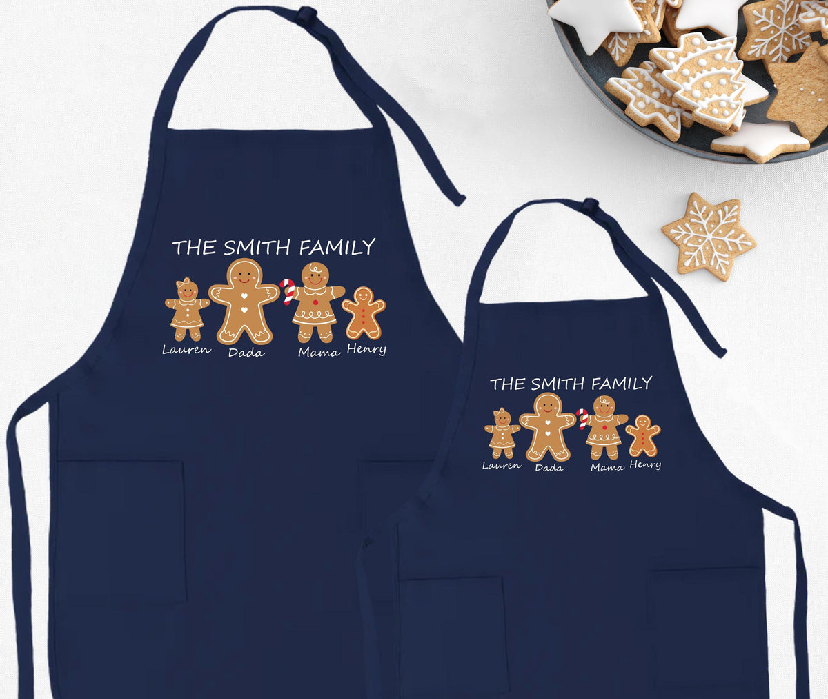 Gingerbread Family Apron, Custom Christmas Apron Gift, XMAS Cookie Matching Apron Set