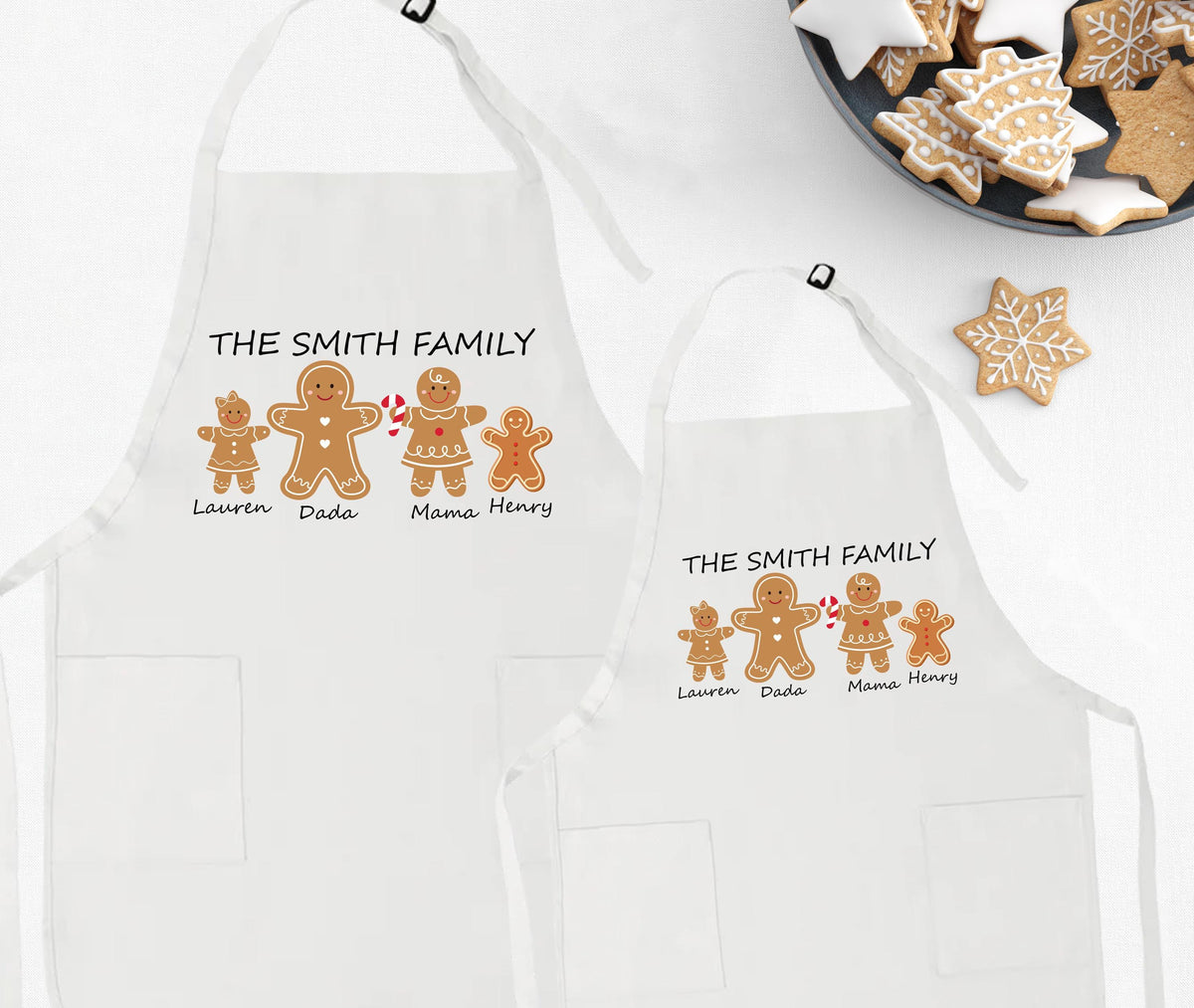 Gingerbread Family Apron, Custom Christmas Apron Gift, XMAS Cookie Matching Apron Set