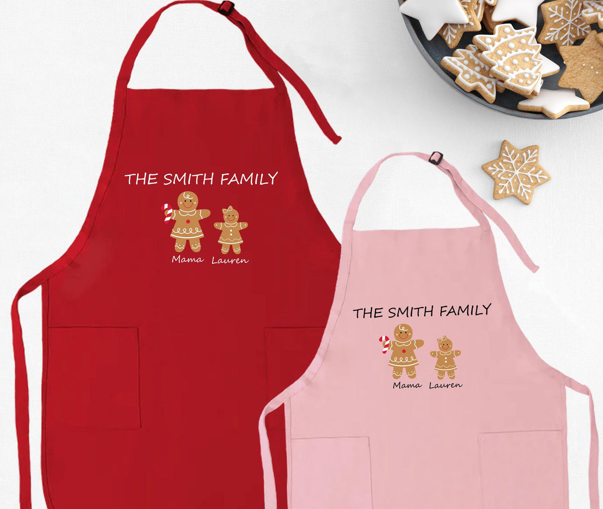 Gingerbread Family Apron, Custom Christmas Apron Gift, XMAS Cookie Matching Apron Set