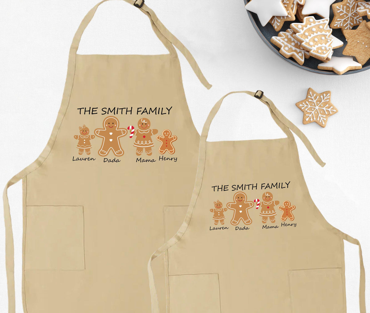 Gingerbread Family Apron, Custom Christmas Apron Gift, XMAS Cookie Matching Apron Set