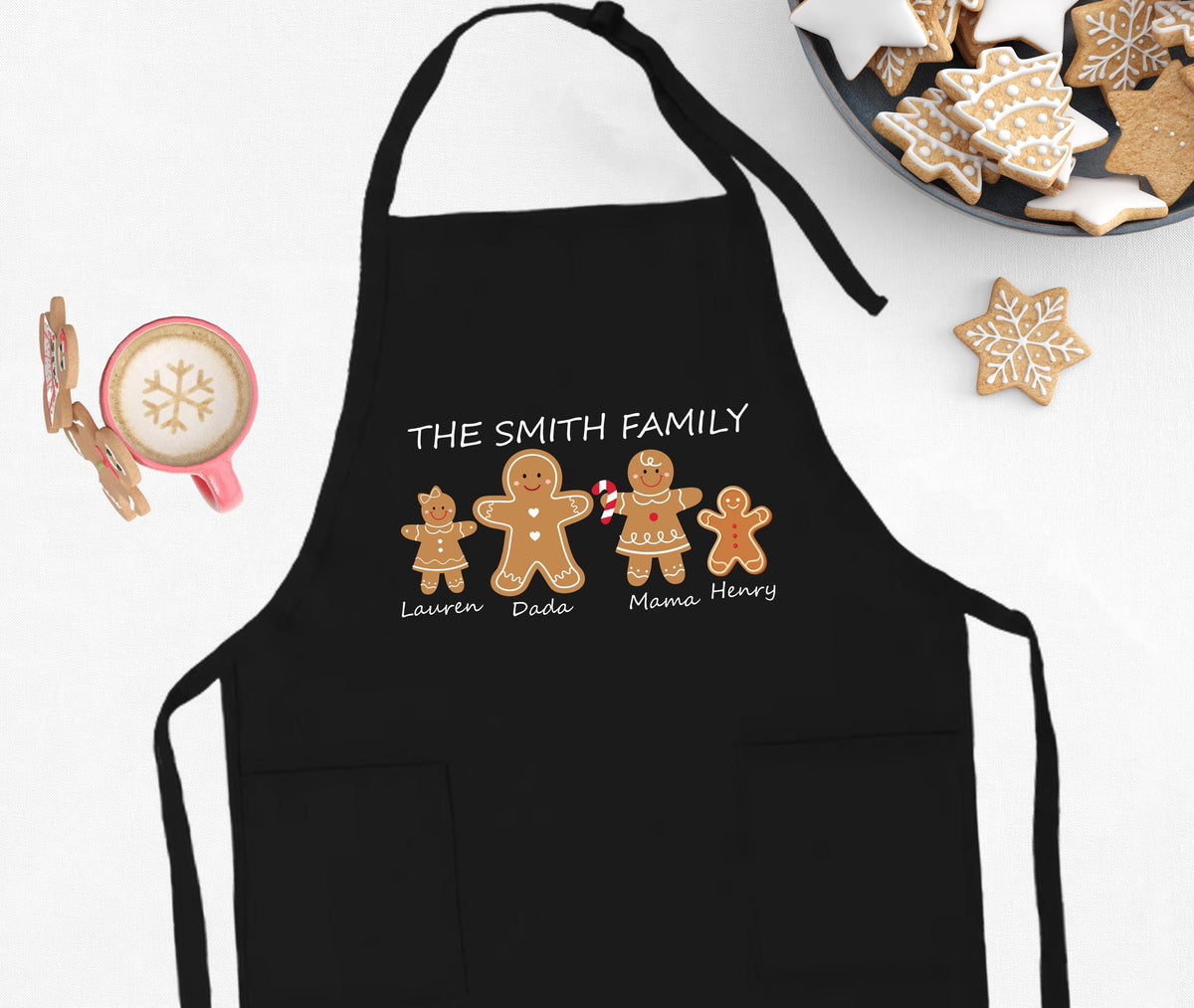 Gingerbread Family Apron, Custom Christmas Apron Gift, XMAS Cookie Matching Apron Set