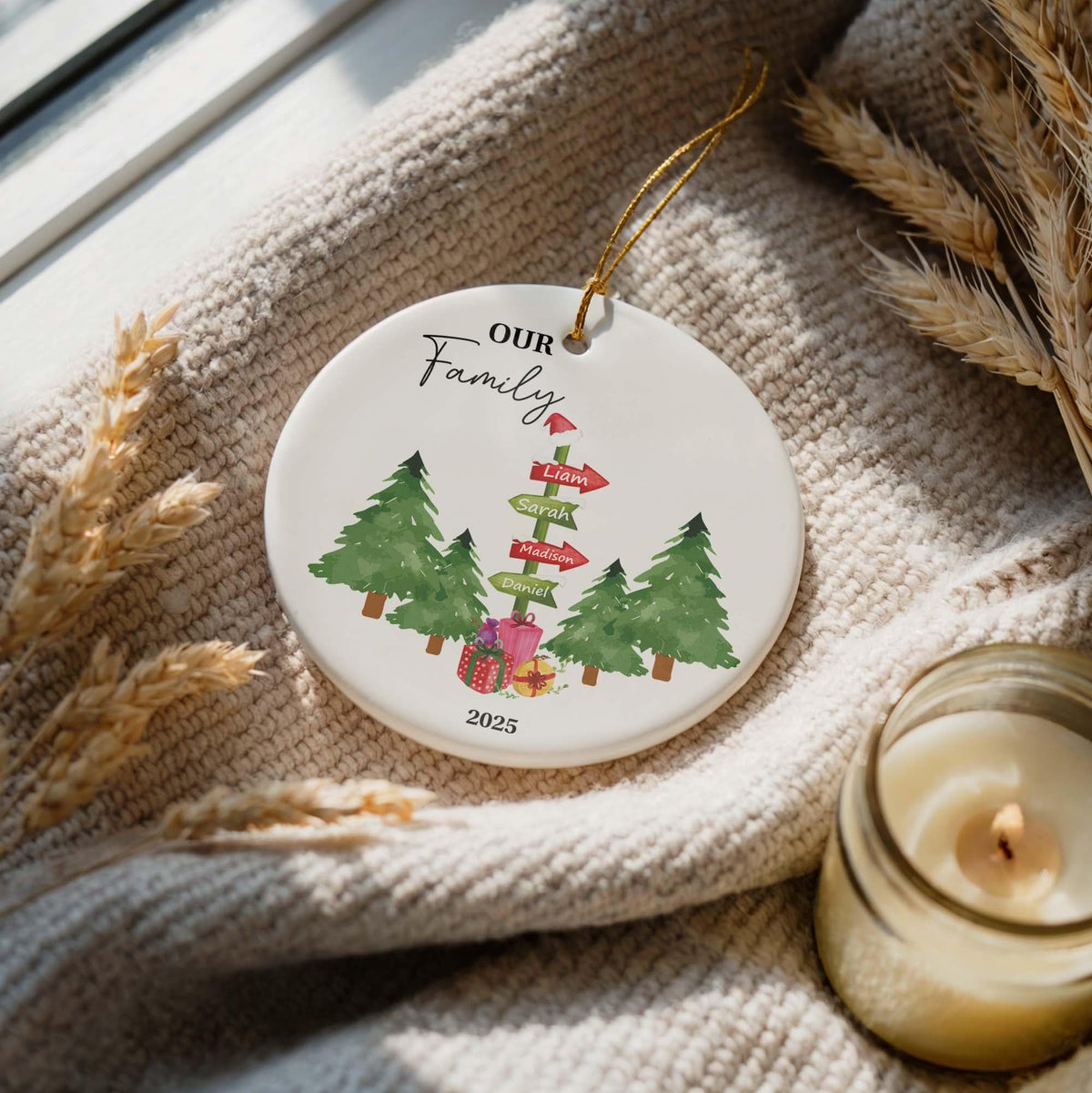 Custom Name Our Family Christmas Ornament, Family Of Four Ceramic Keepsake
