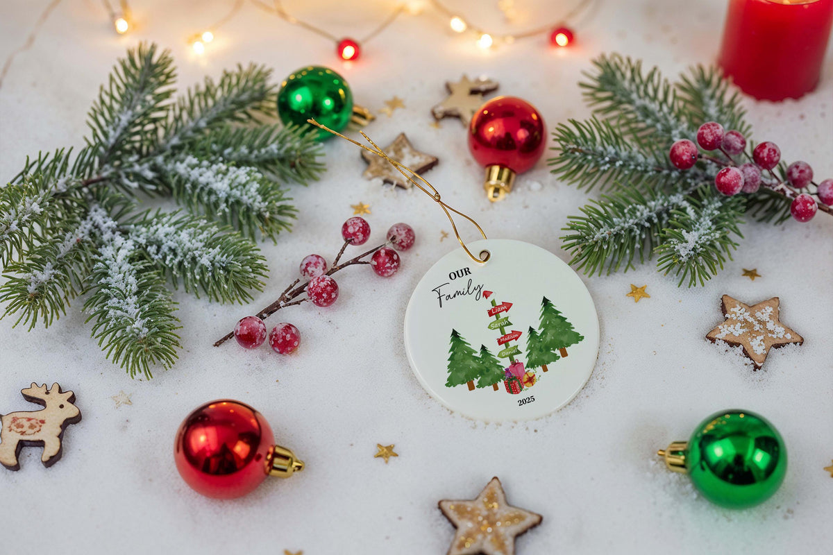 Custom Name Our Family Christmas Ornament, Family Of Four Ceramic Keepsake