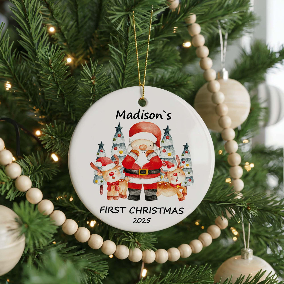 Personalized Ceramic First Christmas Ornament, Baby Keepsake