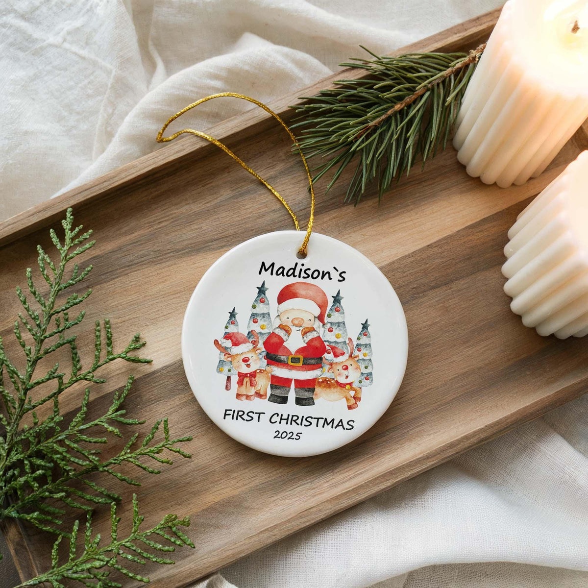 Personalized Ceramic First Christmas Ornament, Baby Keepsake