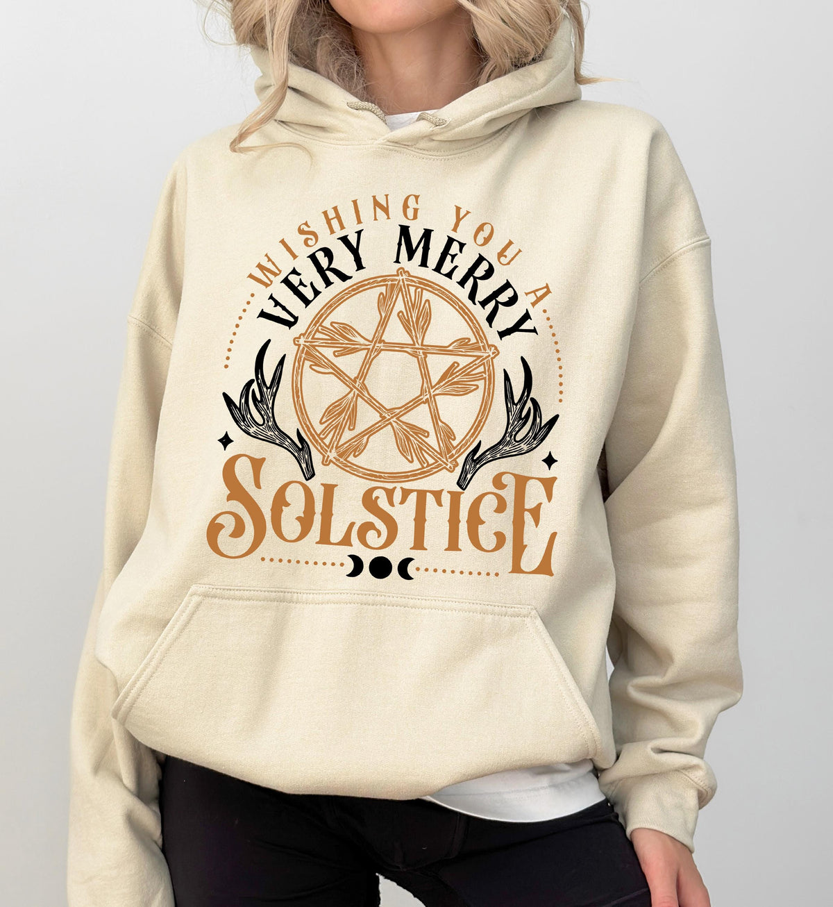 Wishing You A Very Merry Solstice Hoodie, Pagan Christmas Solstice Sweatshirt, Pentagram Winter Solstice Sweater, Witchy Friend Yule Gift