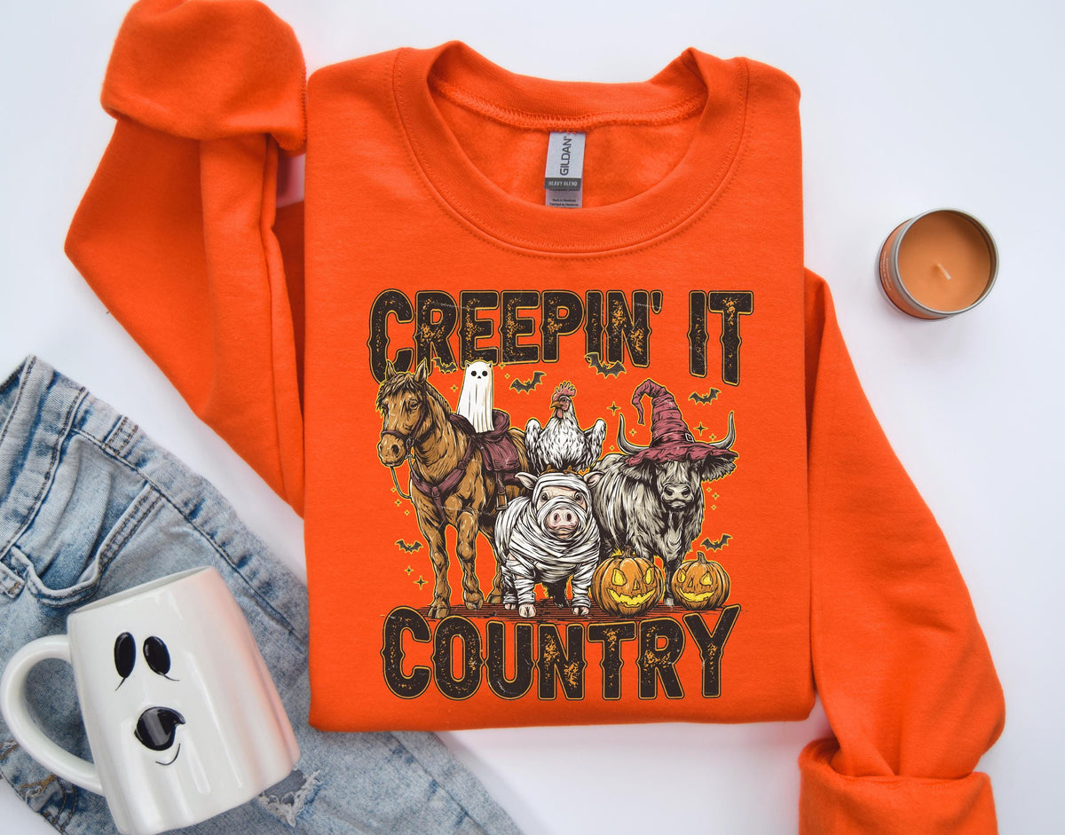 Creepin' it Country Halloween Sweatshirt, Boo Crew Family Sweater, Spooky Western Hoodie, Spooky Vibes Gift, Boys Trip Halloween Crewneck