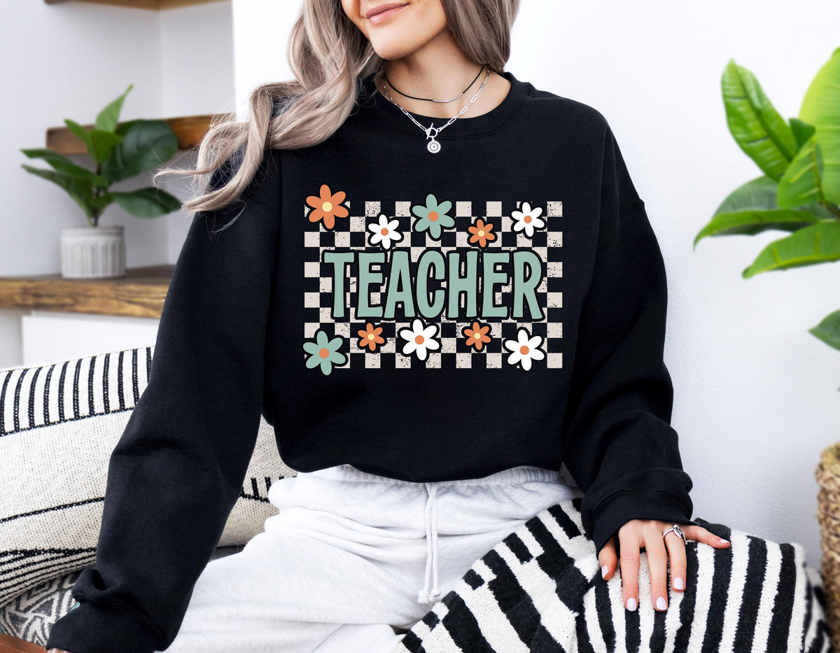 Floral Teacher Sweatshirt, Boho Teacher Hoodie, Teacher Appreciation Sweat, Back to School Gift, School Life Crewneck, Teacher Team Sweater