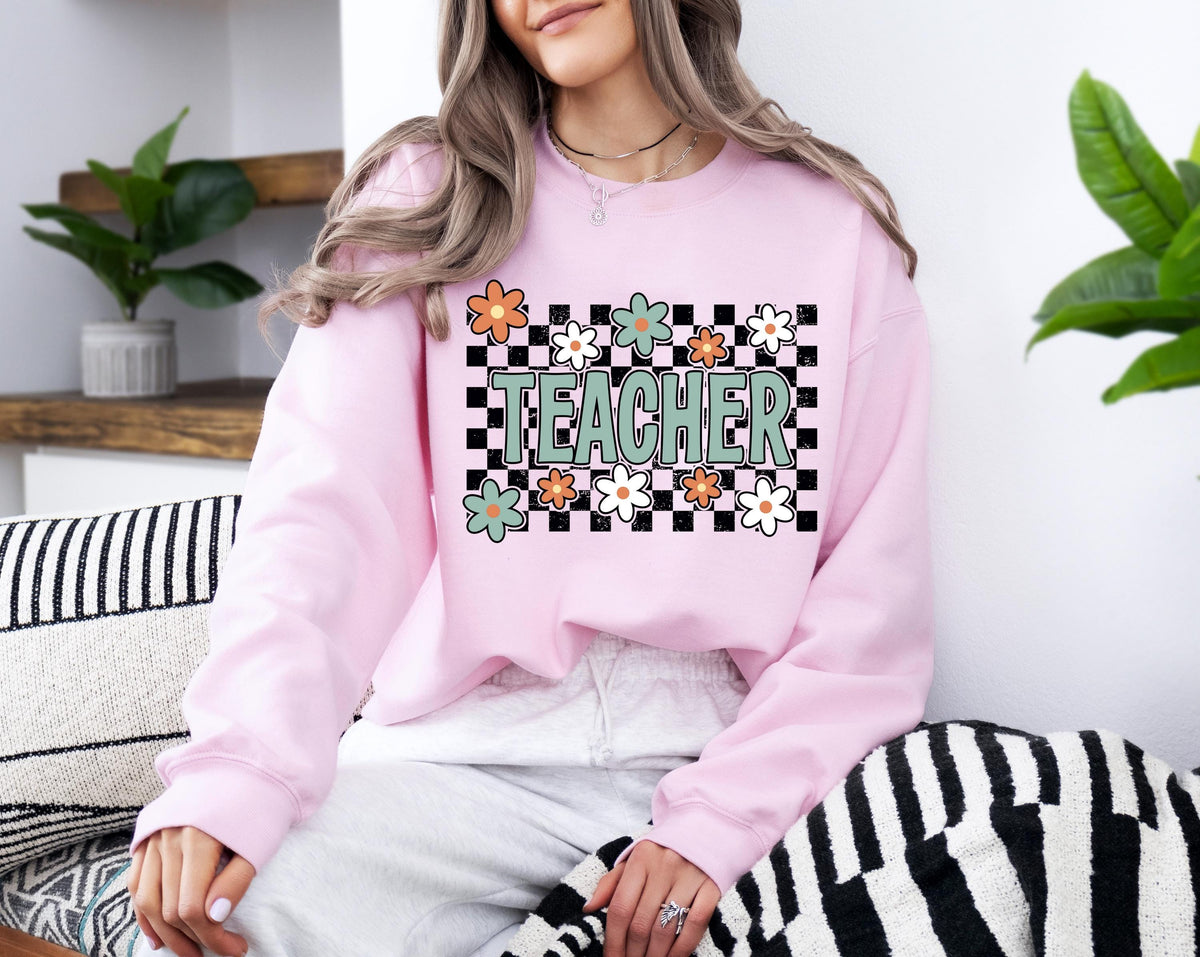 Floral Teacher Sweatshirt, Boho Teacher Hoodie, Teacher Appreciation Sweat, Back to School Gift, School Life Crewneck, Teacher Team Sweater