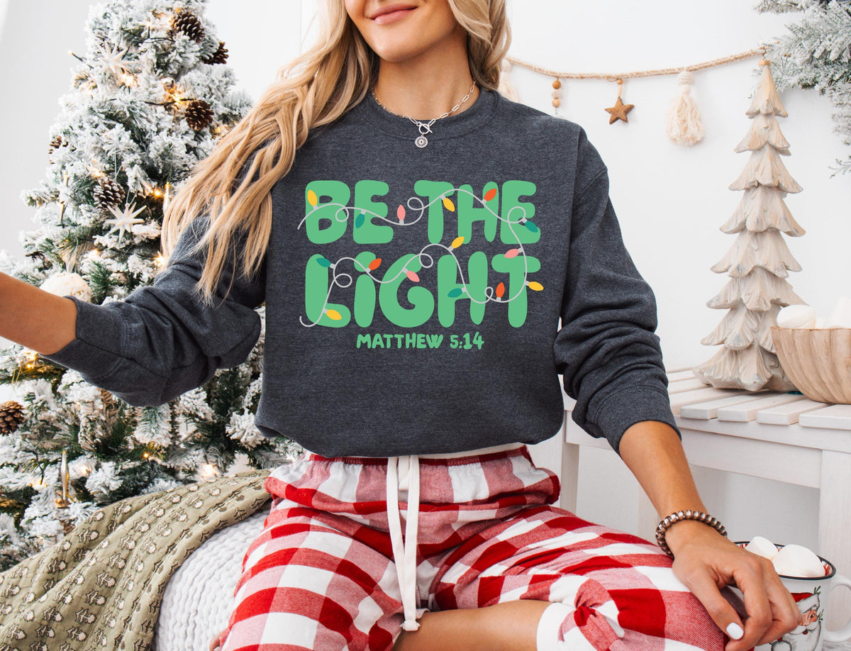 Religious Christmas Celebration Sweatshirt, Be The Light Christian Xmas Hoodie, Bible Verse Matthew 5:14 Sweater, Scripture Christmas Gift