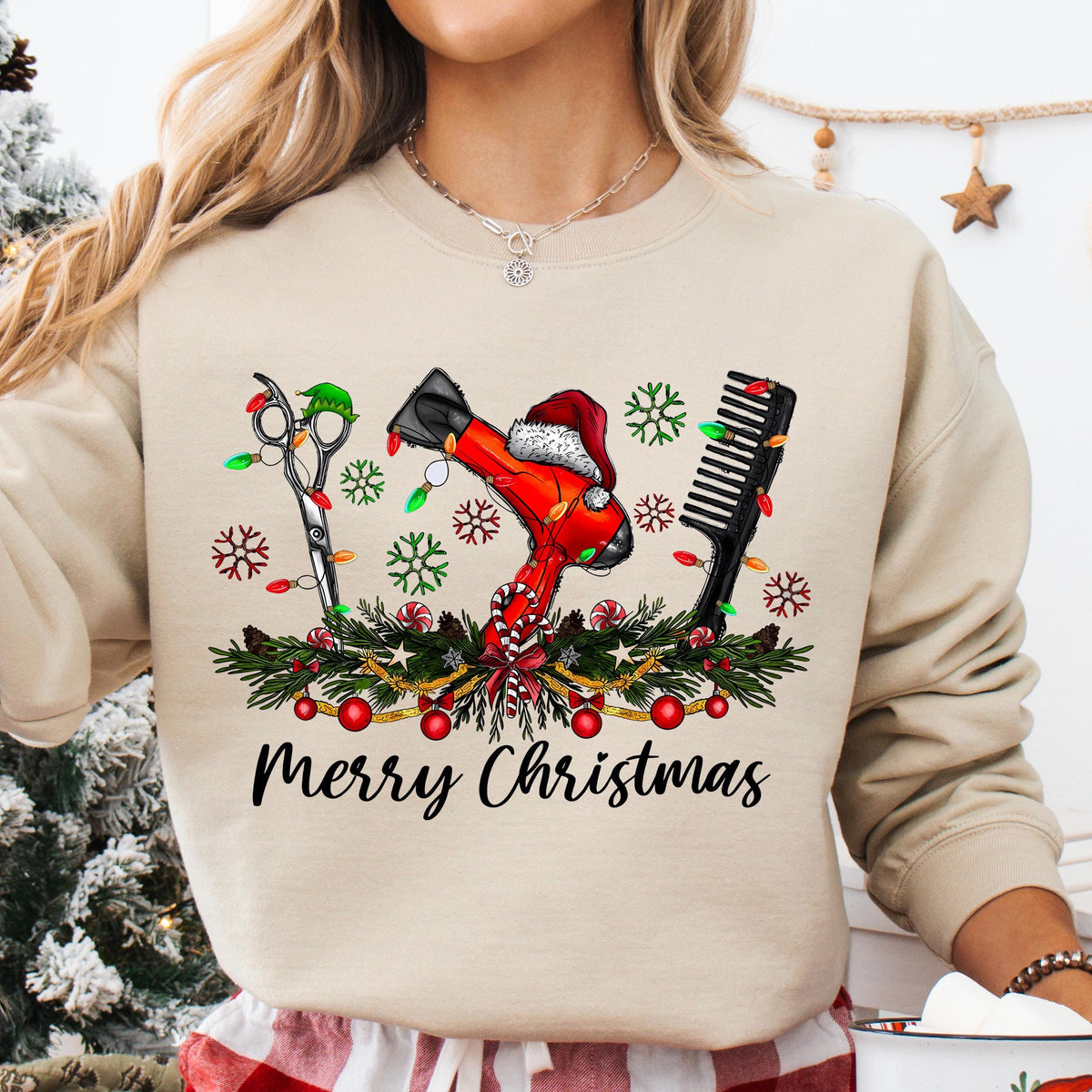 Ornament Theme Merry Christmas Hair Dresser Sweatshirt, Christmas Season Hair Salon Employee Hoodie, Hair Stylist Wife Xmas Gift Sweater