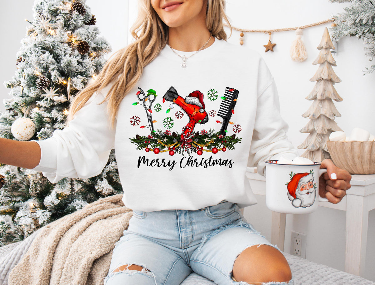Ornament Theme Merry Christmas Hair Dresser Sweatshirt, Christmas Season Hair Salon Employee Hoodie, Hair Stylist Wife Xmas Gift Sweater