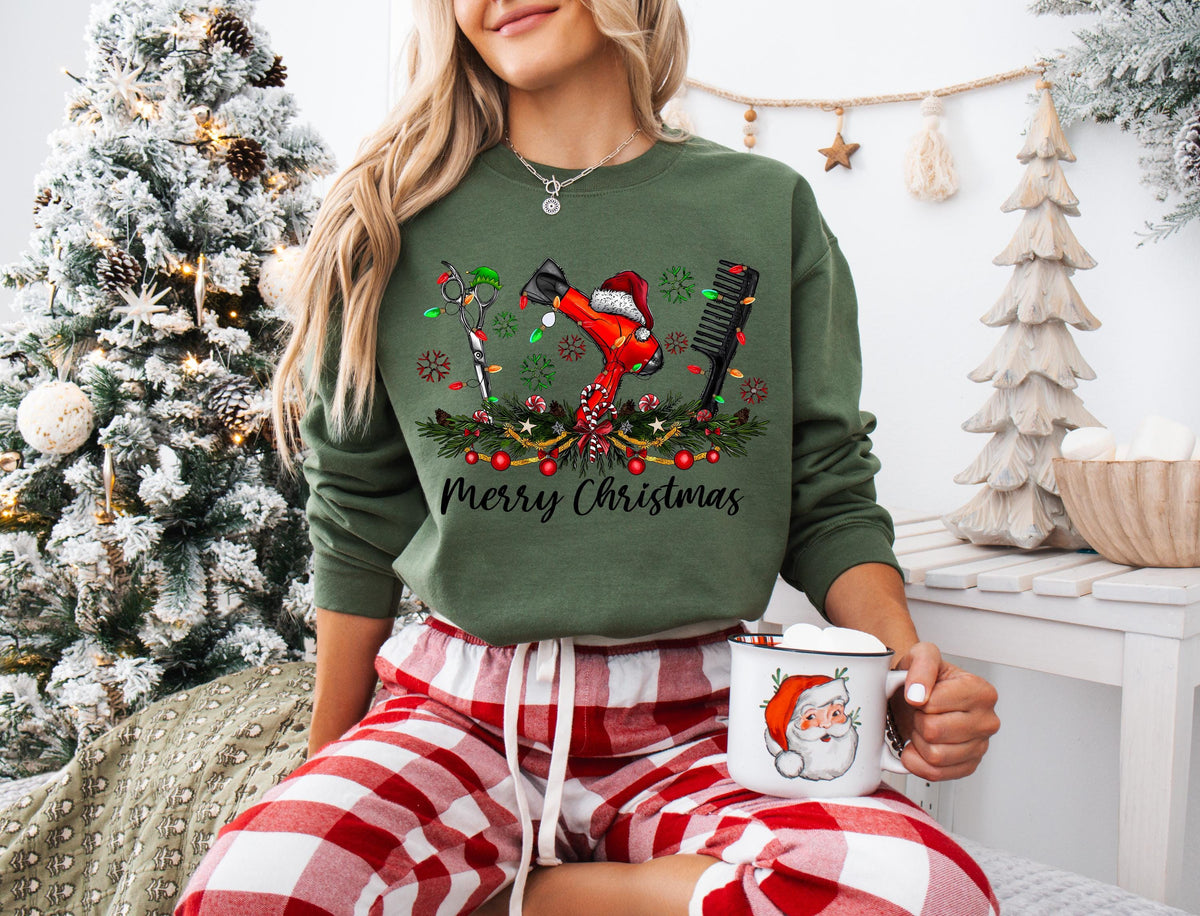 Ornament Theme Merry Christmas Hair Dresser Sweatshirt, Christmas Season Hair Salon Employee Hoodie, Hair Stylist Wife Xmas Gift Sweater