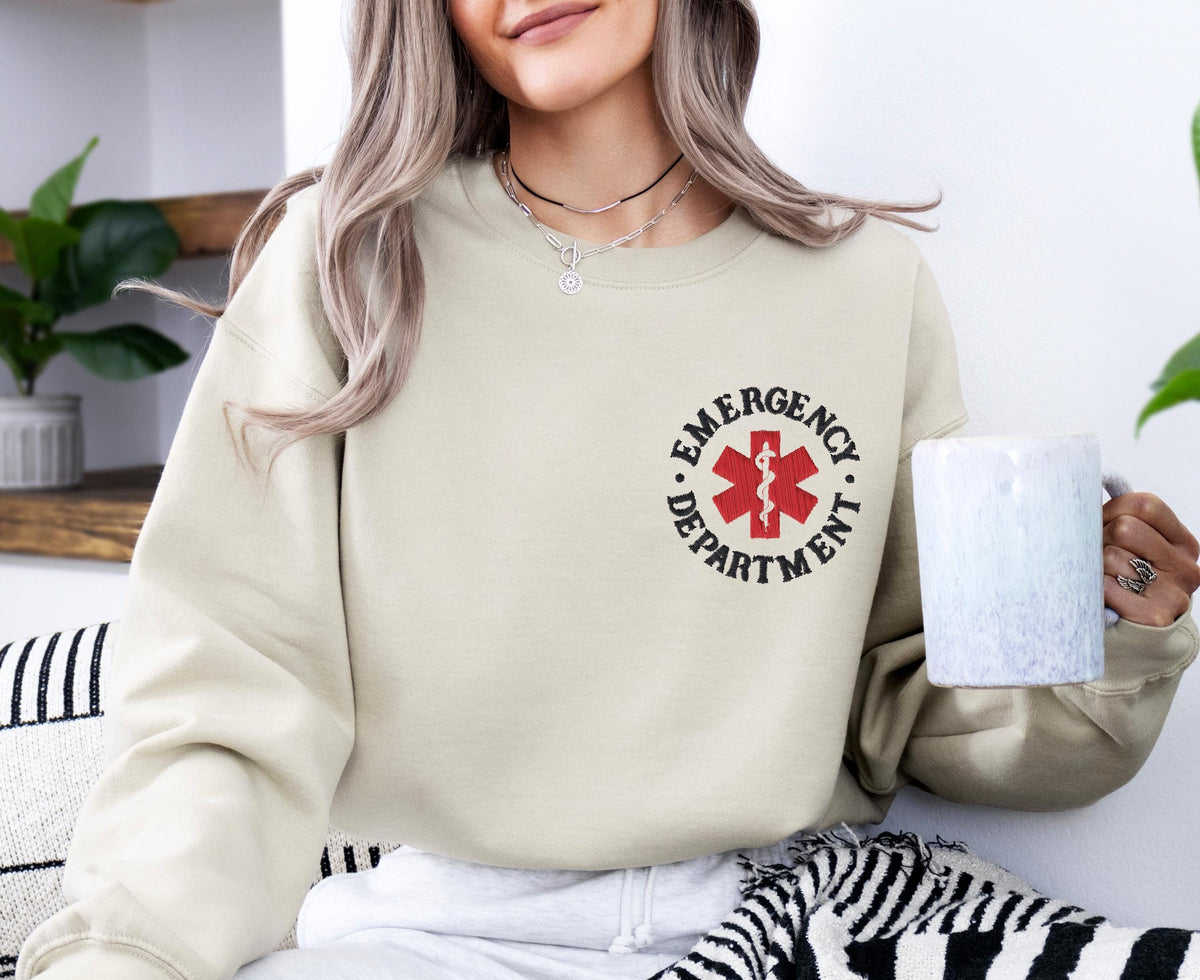 Emergency Department Embroidery Sweatshirt, ED Nurse Hoodie, ER Nurse Embroidered Sweater, ER Squad Sweater Gift, Nursing School Sweater