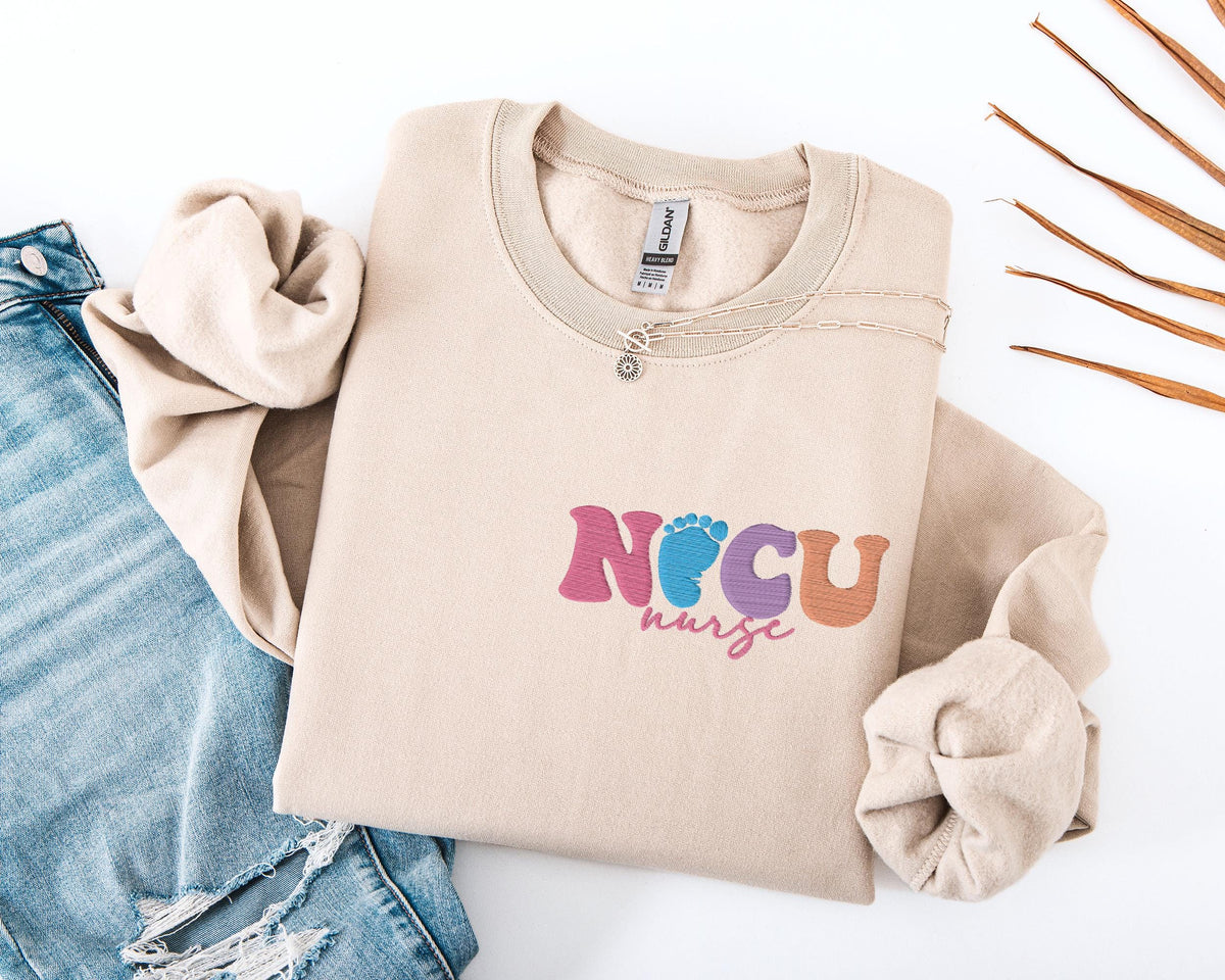 NICU Nurse Embroidery Sweatshirt, ER Nurse Embroidered Sweater, RN Nurse Sweater, ICU Nurse Team Sweat, Nursing School Student Hoodie