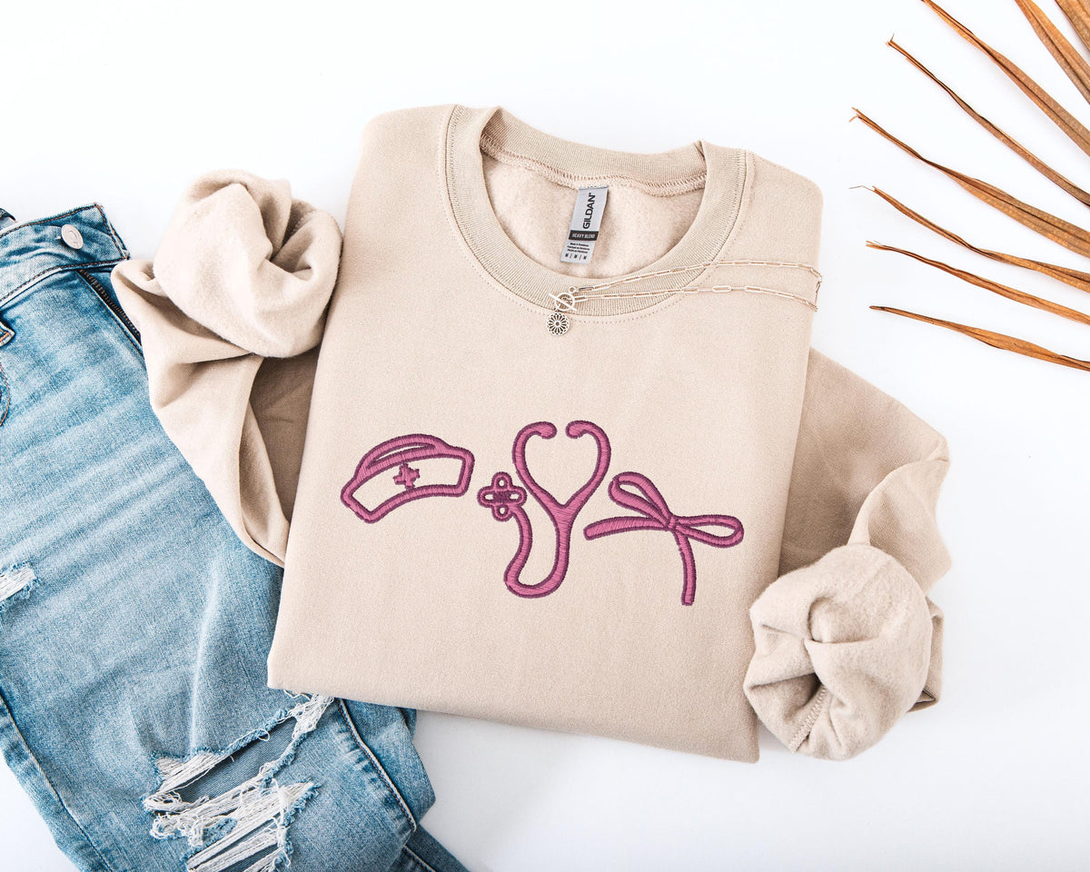 Nurse Embroidered Sweatshirt, ER Nurse Embroidery Sweater, Nurse Stethoscope Hoodie, RN Nurse Sweater, ICU Nurse Team Sweatshirt