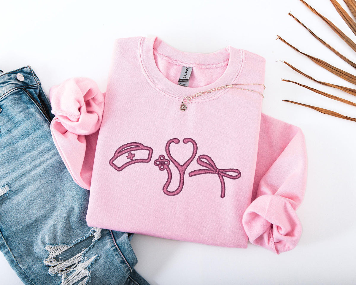Nurse Embroidered Sweatshirt, ER Nurse Embroidery Sweater, Nurse Stethoscope Hoodie, RN Nurse Sweater, ICU Nurse Team Sweatshirt