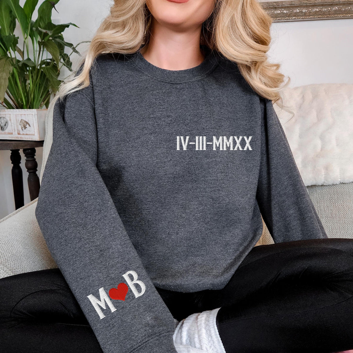 Roman Numeral Embroidered Sweatshirt, Custom Anniversary Date Embroidery Sweater, Personalized Mr Mrs Hoodie, Wife And Husband Sweat