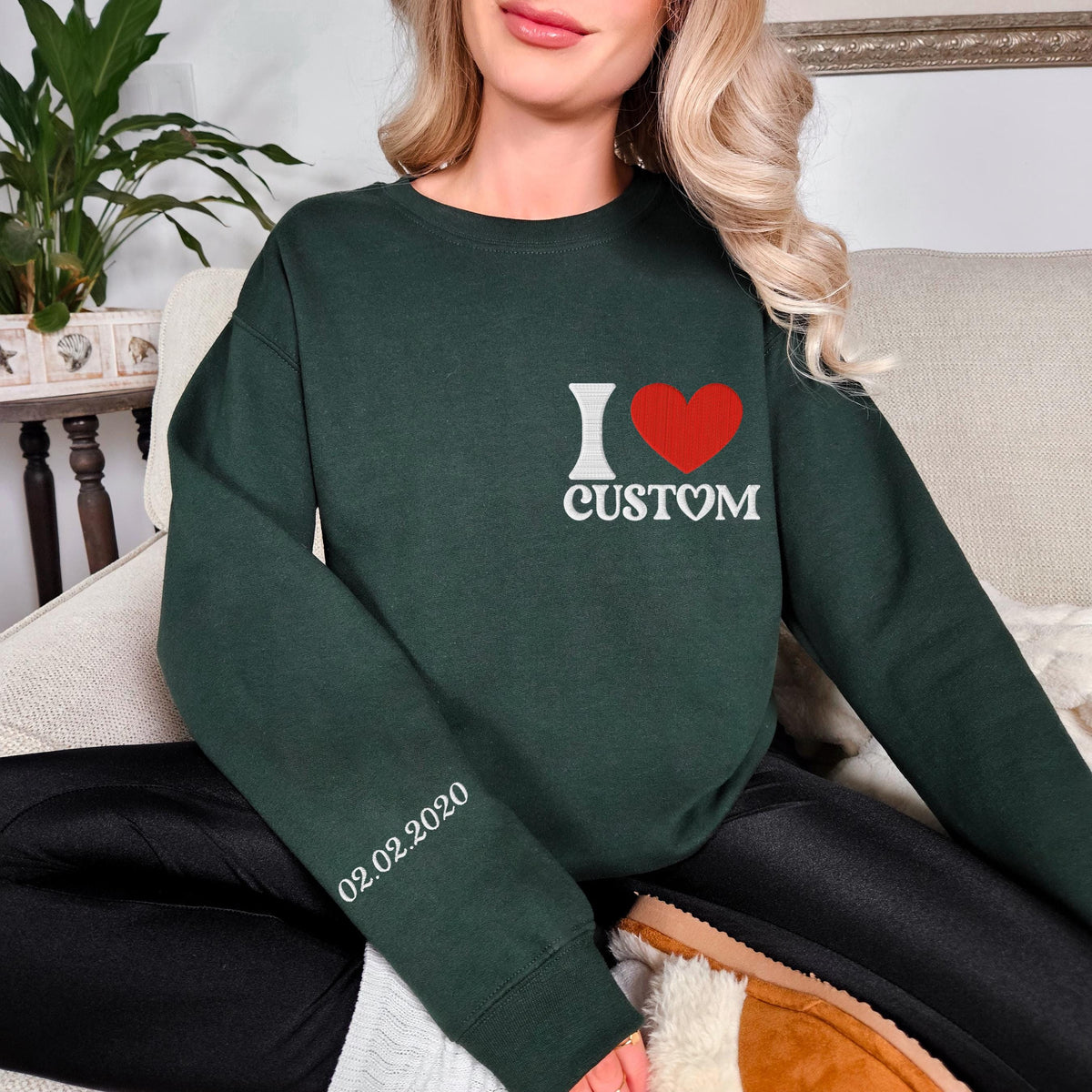 I Love Custom Embroidery Sweatshirt, Custom Anniversary Embroidered Hoodie, Valentines Day Couple Gift, Bridal Shower Sweat, Engagement Gift