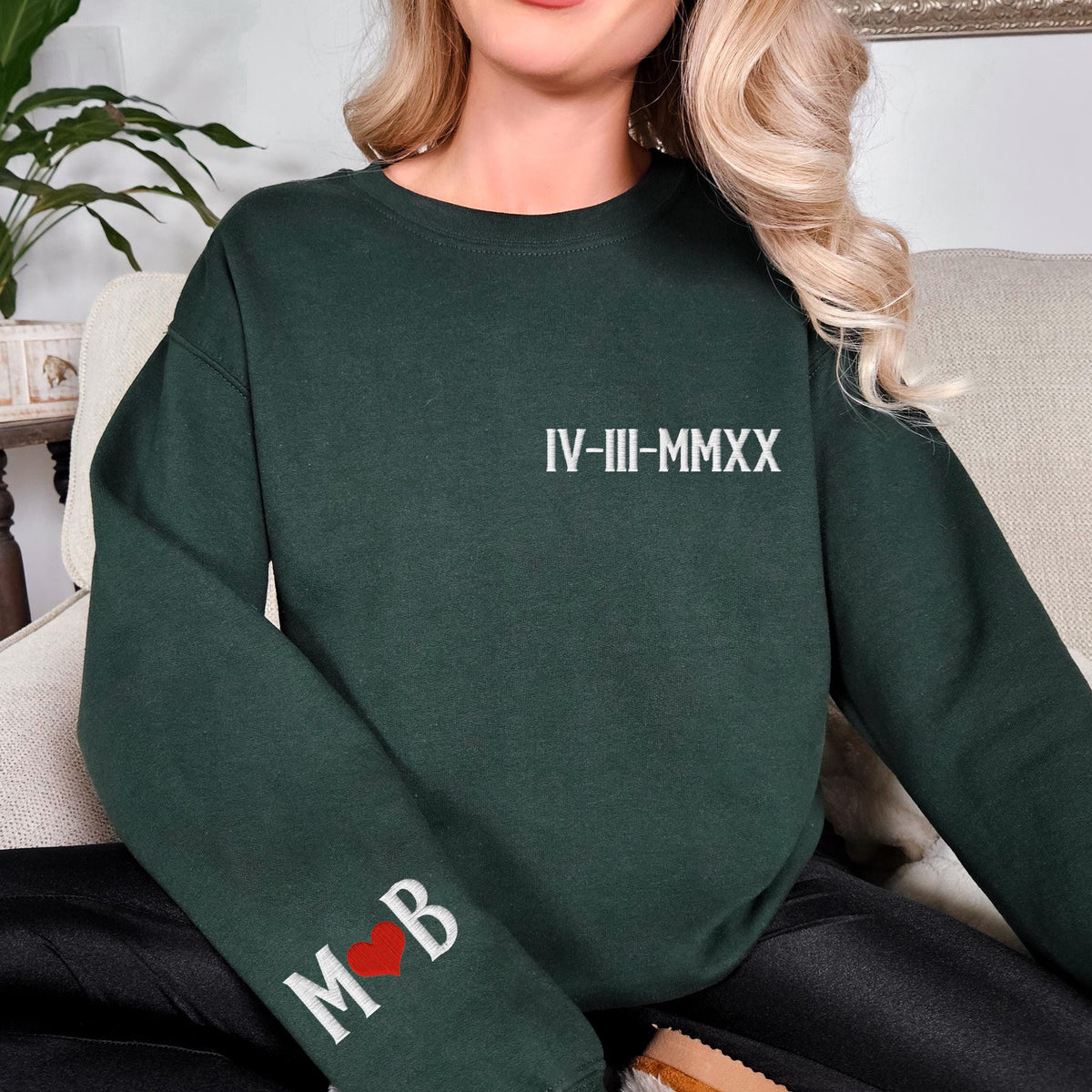 Roman Numeral Embroidered Sweatshirt, Custom Anniversary Date Embroidery Sweater, Personalized Mr Mrs Hoodie, Wife And Husband Sweat