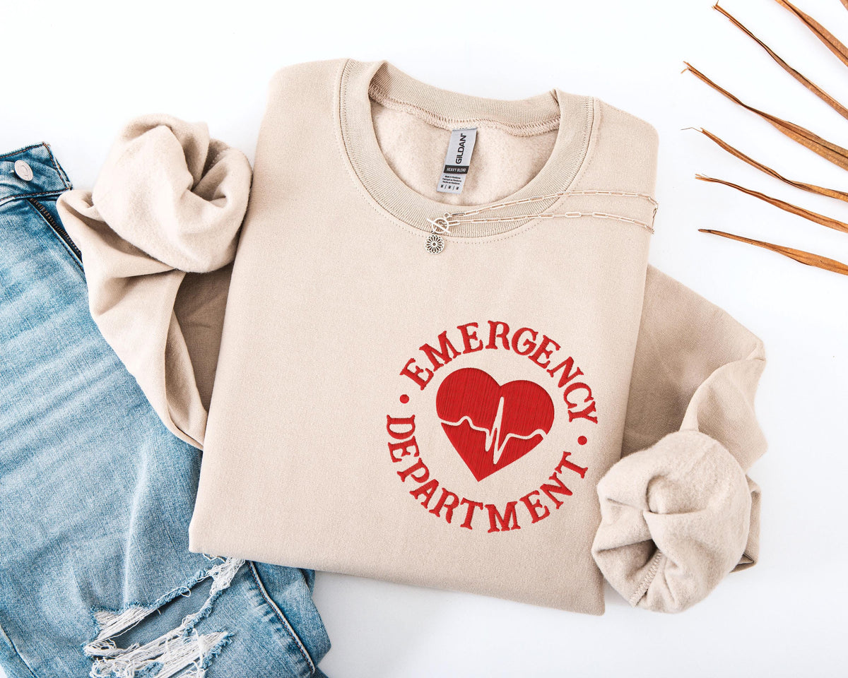 Emergency Department Embroidery Sweatshirt, ER Nurse Embroidered Sweater, ED Nurse Hoodie, ER Squad Sweater Gift, Nursing School Sweater