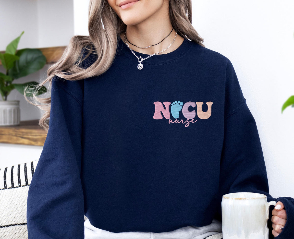 NICU Nurse Embroidery Sweatshirt, ER Nurse Embroidered Sweater, RN Nurse Sweater, ICU Nurse Team Sweat, Nursing School Student Hoodie