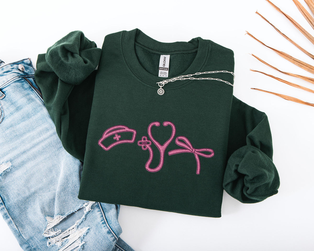 Nurse Embroidered Sweatshirt, ER Nurse Embroidery Sweater, Nurse Stethoscope Hoodie, RN Nurse Sweater, ICU Nurse Team Sweatshirt