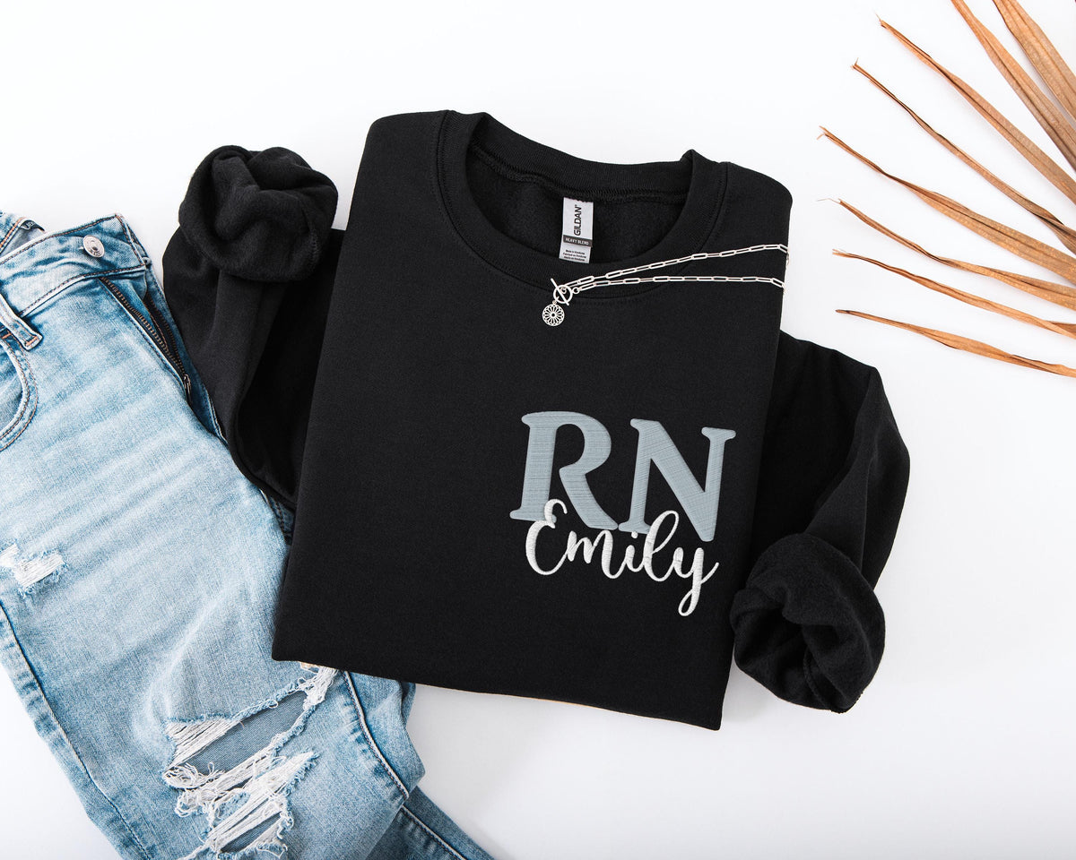 RN Embroidery Sweatshirt, Custom Registered Nurse Hoodie, Nurse Week Gift for School, Nurse Squad Sweater, Embroidery Nursing Student