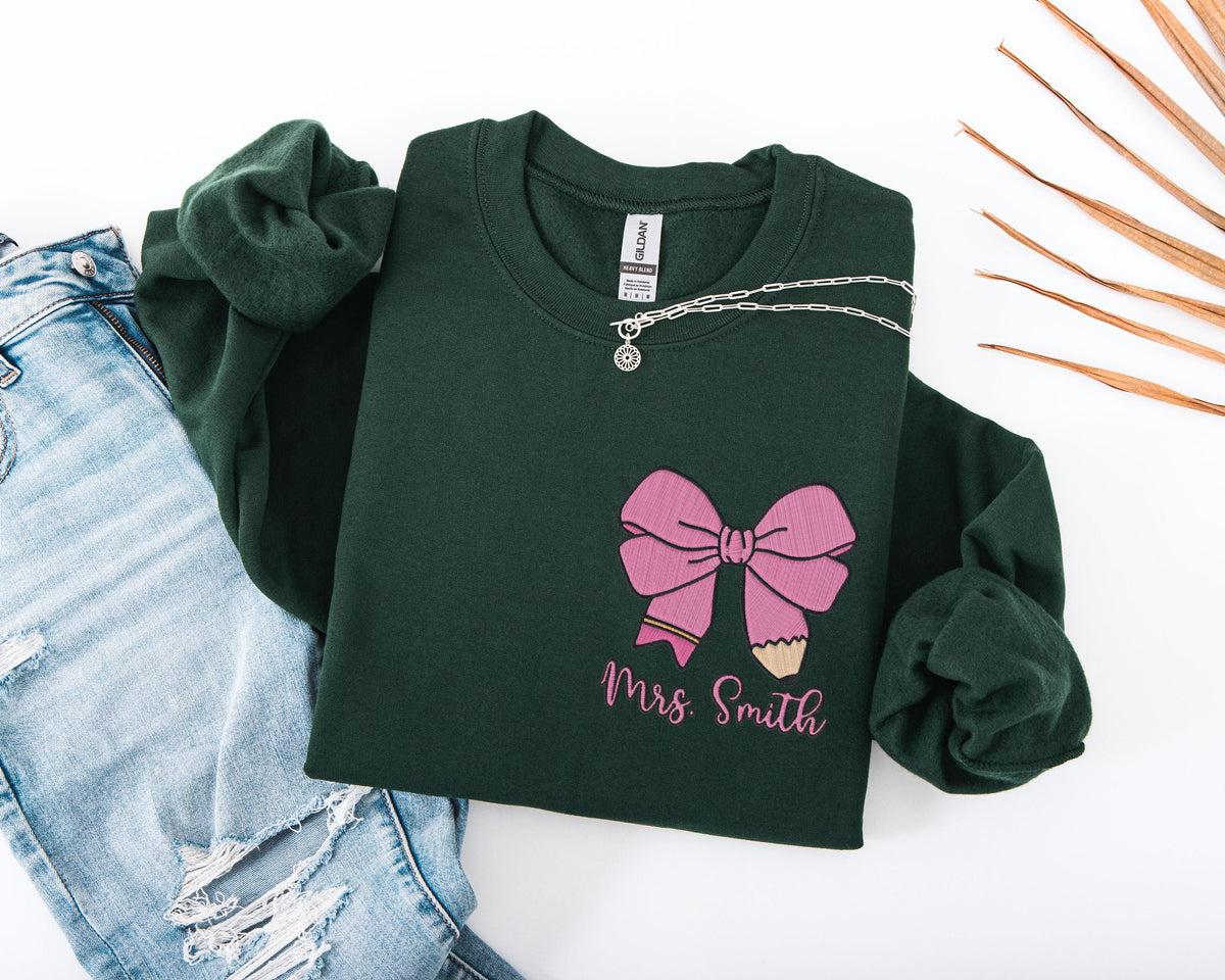 Custom Teacher Embroidery Sweatshirt, Teacher Team Embroidered Sweater, Elementary Teacher Hoodie, New Teacher Gift, Teacher Squad Sweater