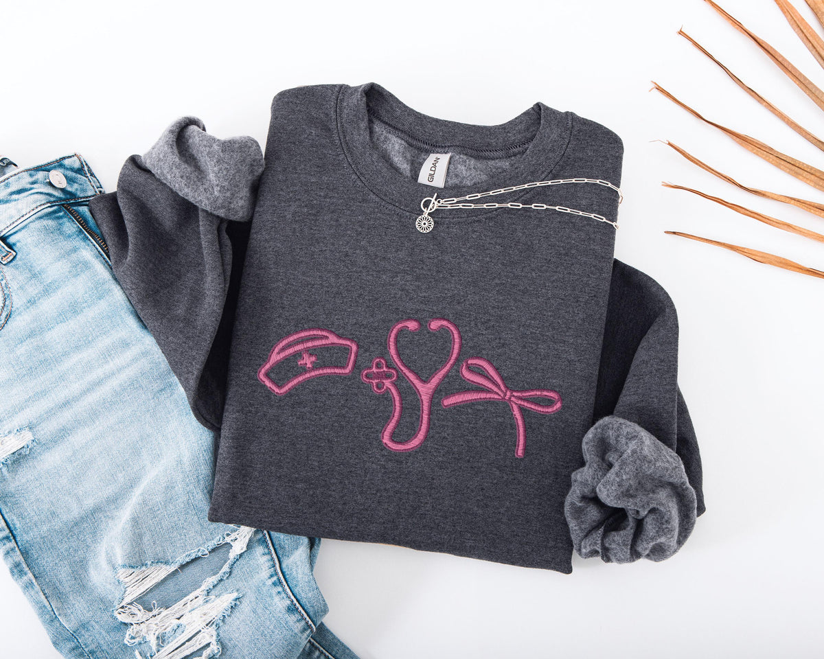 Nurse Embroidered Sweatshirt, ER Nurse Embroidery Sweater, Nurse Stethoscope Hoodie, RN Nurse Sweater, ICU Nurse Team Sweatshirt