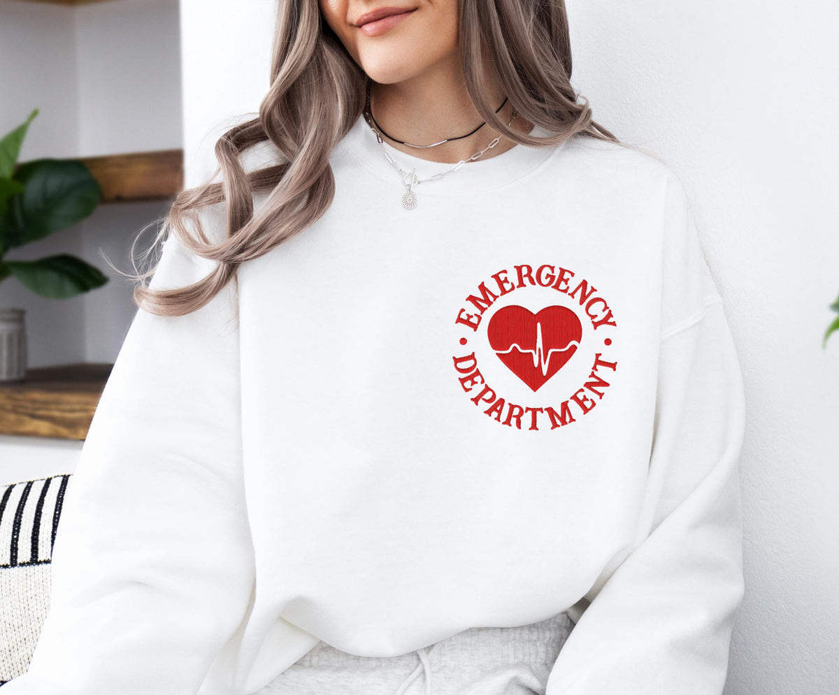 Emergency Department Embroidery Sweatshirt, ER Nurse Embroidered Sweater, ED Nurse Hoodie, ER Squad Sweater Gift, Nursing School Sweater