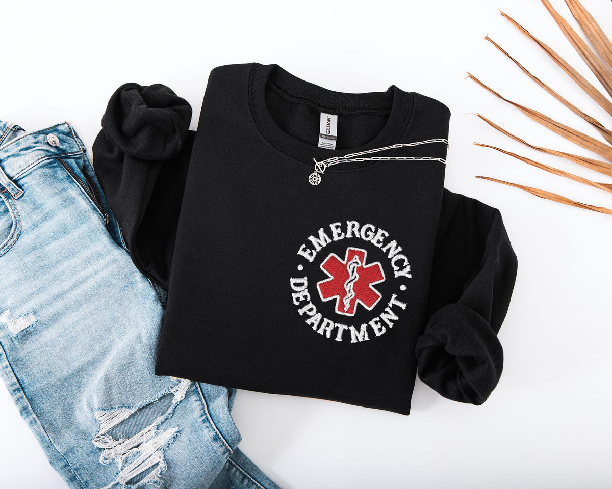 Emergency Department Embroidery Sweatshirt, ED Nurse Hoodie, ER Nurse Embroidered Sweater, ER Squad Sweater Gift, Nursing School Sweater