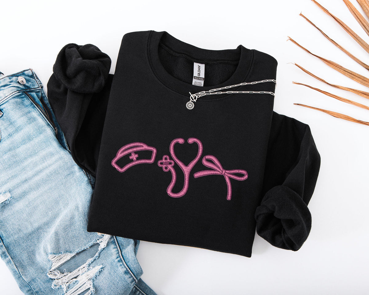Nurse Embroidered Sweatshirt, ER Nurse Embroidery Sweater, Nurse Stethoscope Hoodie, RN Nurse Sweater, ICU Nurse Team Sweatshirt