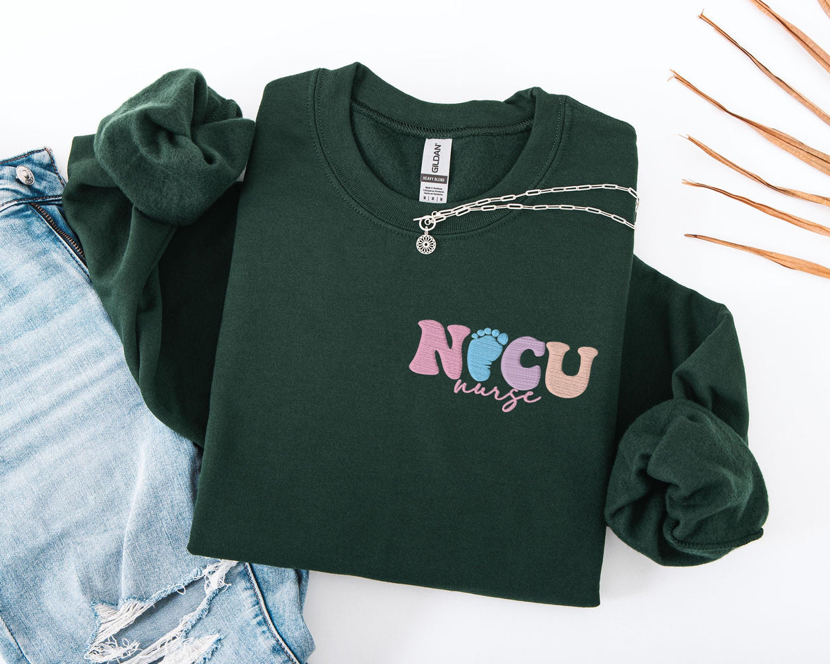 NICU Nurse Embroidery Sweatshirt, ER Nurse Embroidered Sweater, RN Nurse Sweater, ICU Nurse Team Sweat, Nursing School Student Hoodie