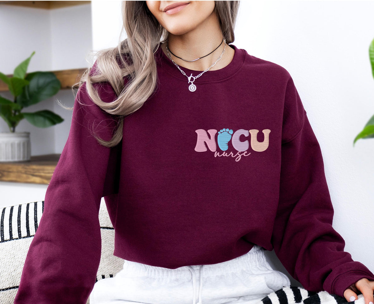 NICU Nurse Embroidery Sweatshirt, ER Nurse Embroidered Sweater, RN Nurse Sweater, ICU Nurse Team Sweat, Nursing School Student Hoodie