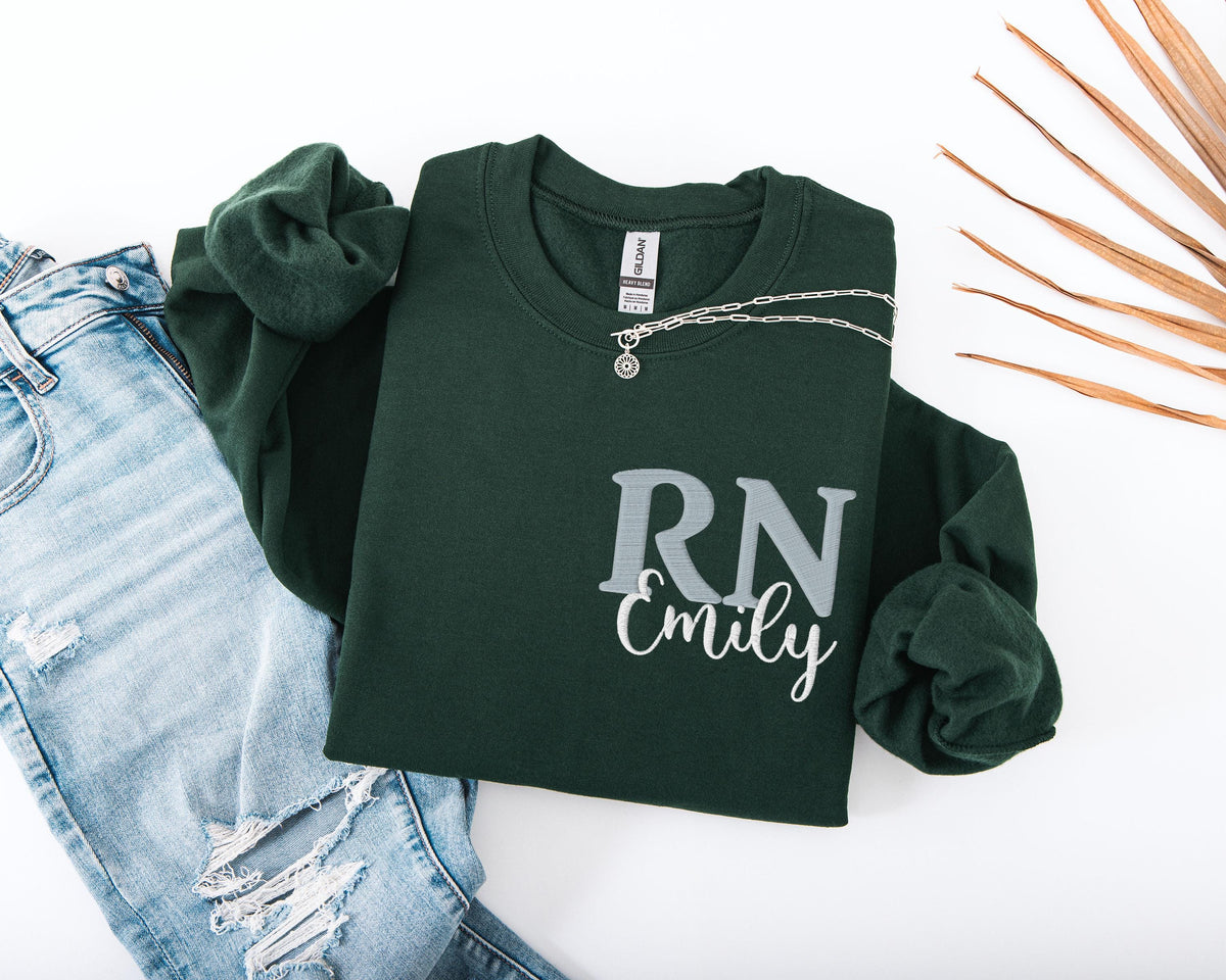 RN Embroidery Sweatshirt, Custom Registered Nurse Hoodie, Nurse Week Gift for School, Nurse Squad Sweater, Embroidery Nursing Student