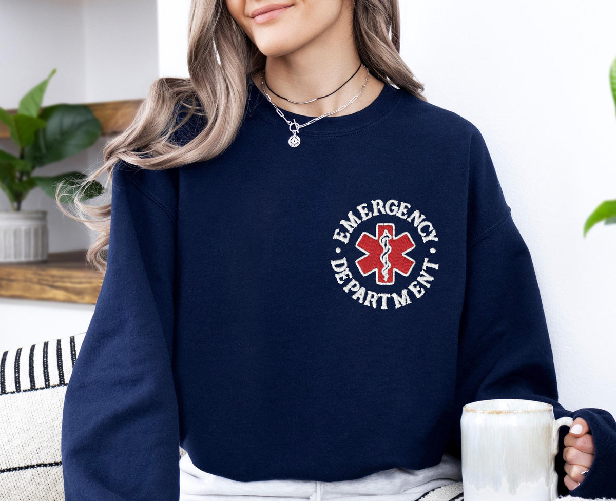 Emergency Department Embroidery Sweatshirt, ED Nurse Hoodie, ER Nurse Embroidered Sweater, ER Squad Sweater Gift, Nursing School Sweater