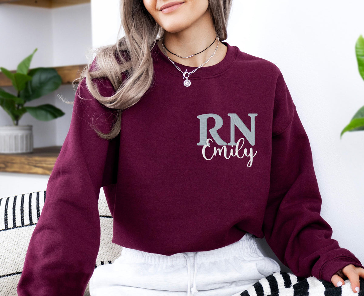 RN Embroidery Sweatshirt, Custom Registered Nurse Hoodie, Nurse Week Gift for School, Nurse Squad Sweater, Embroidery Nursing Student
