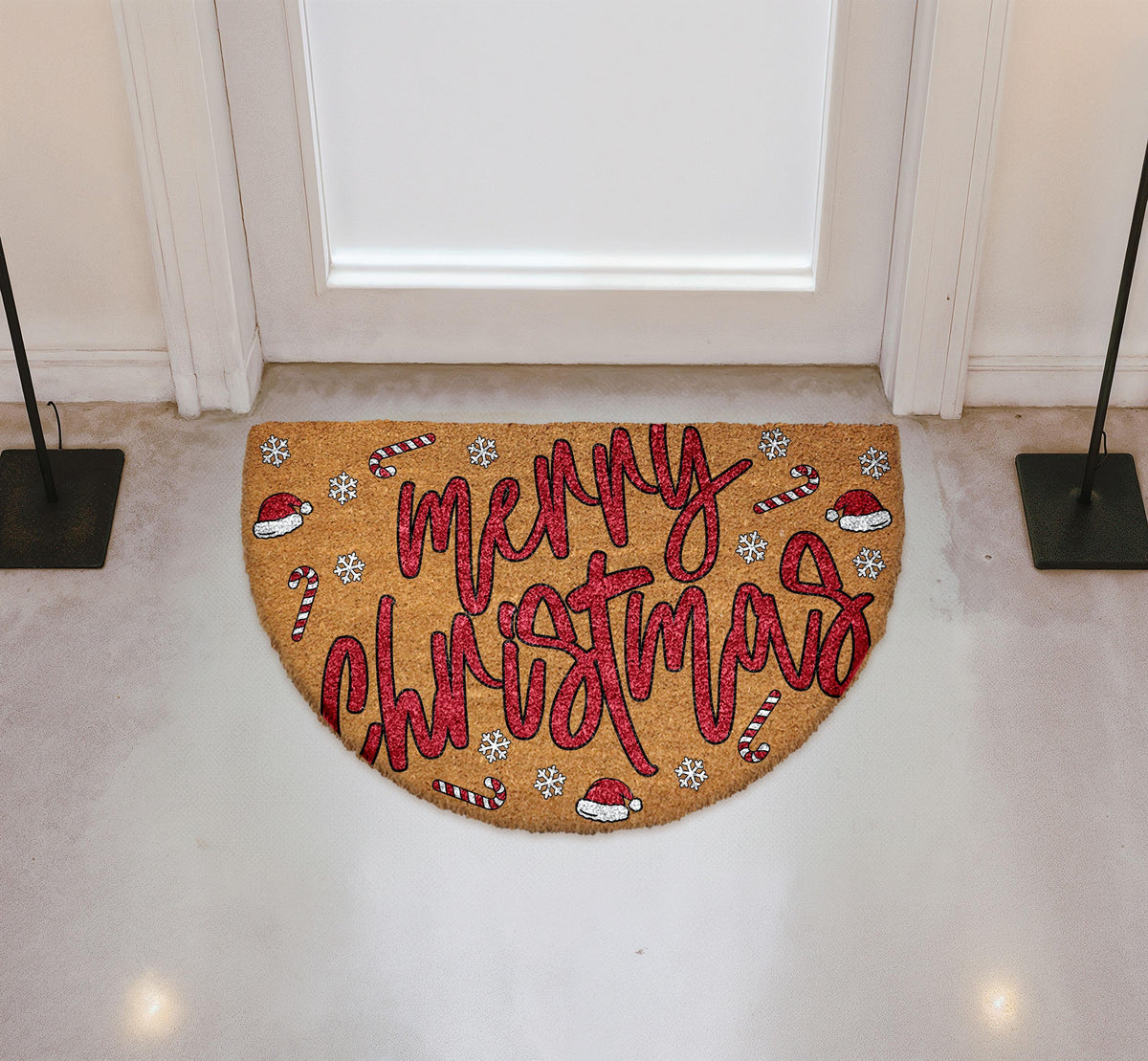 Merry Christmas Santa Vibe Doormat, Santas Hat & Candy Cane Pattern Welcome Mat