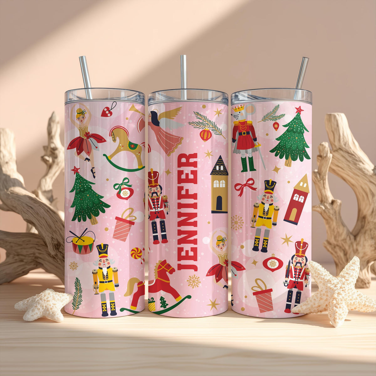 Pink Nutcracker Christmas Tumbler, Ballerinas Mouse King Tumblers with Straw