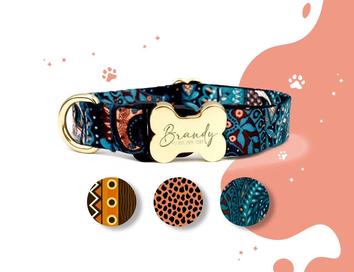 Personalized Leopard Print Pet Collar, Engraved Name Dog Collar With D-Ring