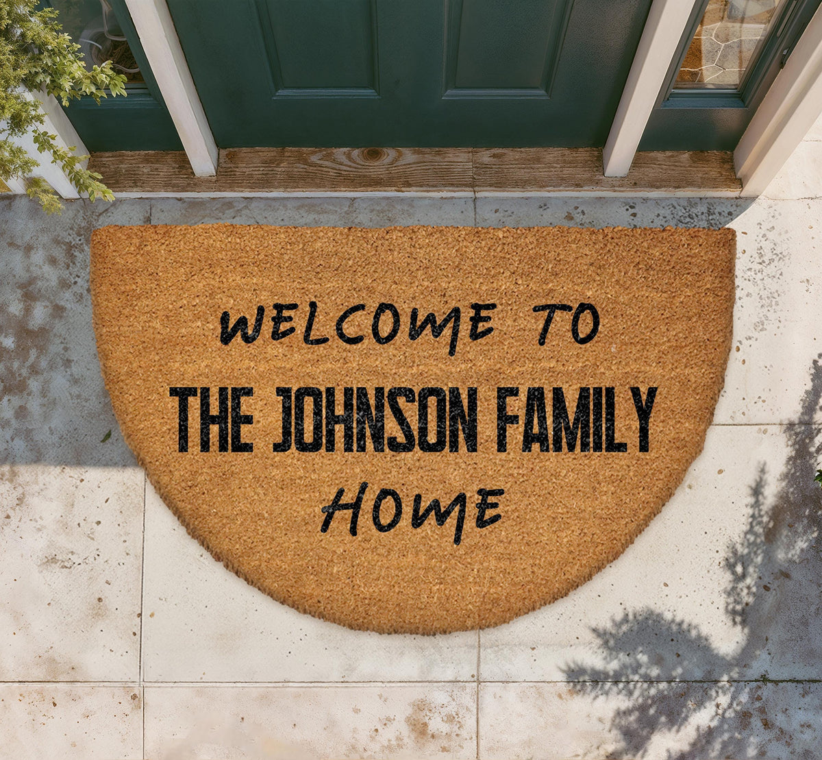 Personalized Family Name Doormat, Natural Coir Welcome Mat, Semi-Circle Housewarming Gift